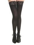 Black Lace Cuff Shadow Stripe Thigh Highs, , hi-res