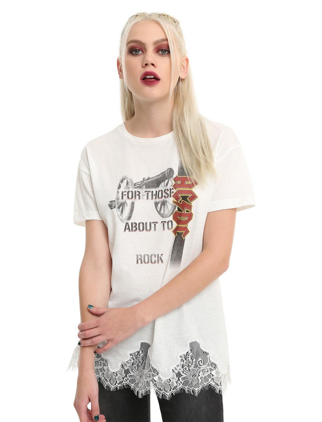 AC/DC Cannon Lace Trim Girls T-Shirt, IVORY, hi-res