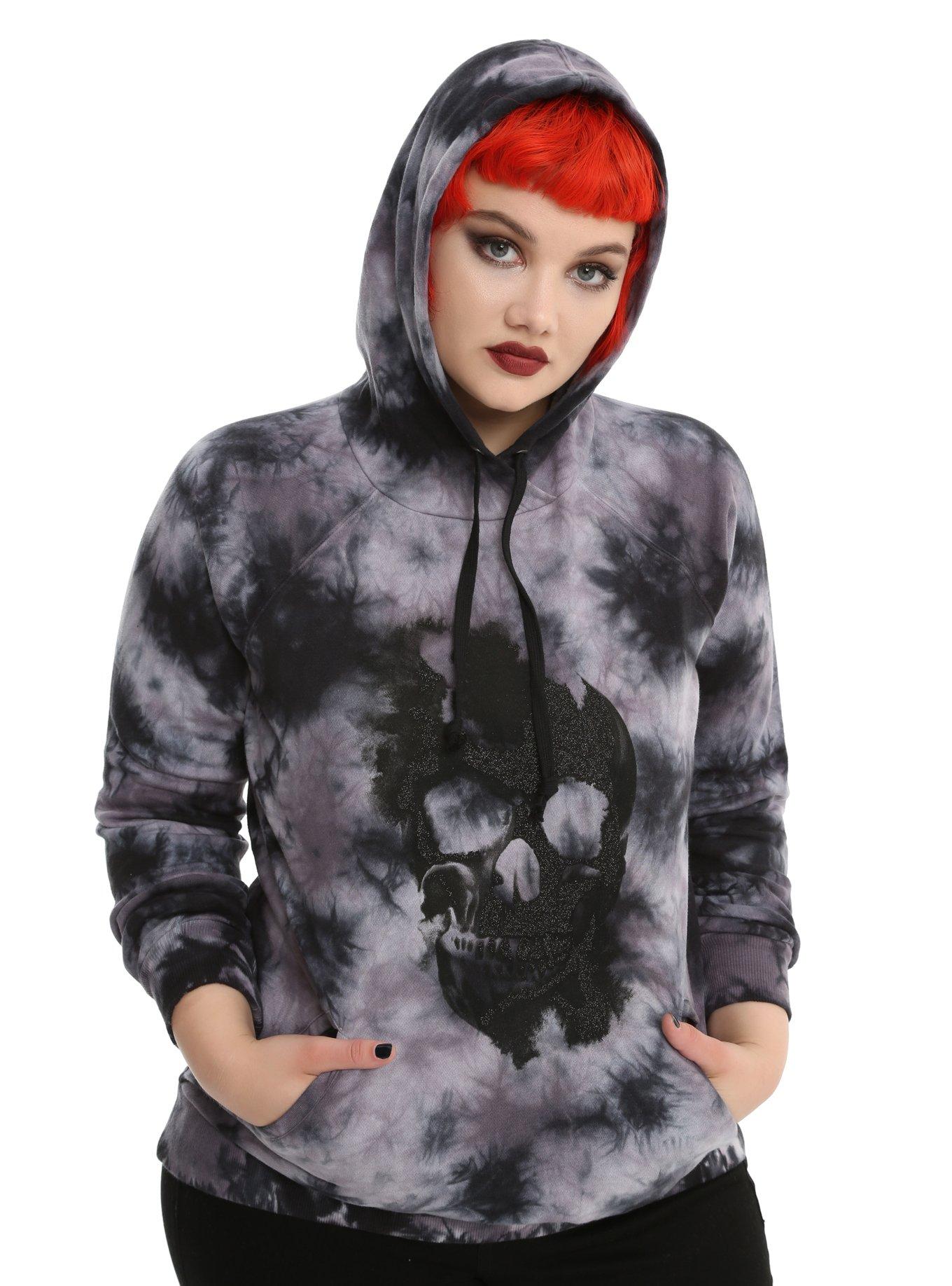 Glitter Skeleton Ombre Tie Dye Girls Hoodie Plus Size, PURPLE, hi-res