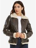 DC Comics Wonder Woman Womens Leather Sherpa Jacket - BoxLunch Exclusive, BROWN, hi-res