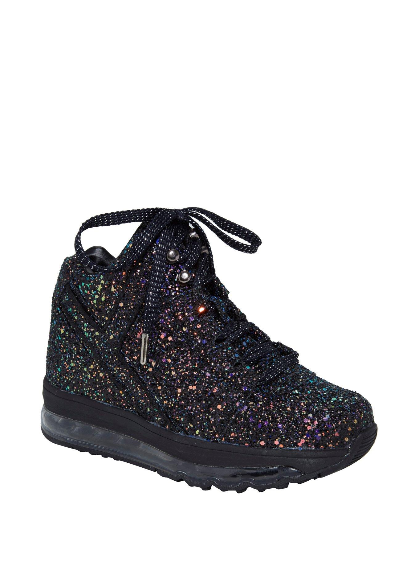 YRU Qozmo Black Glitter Light Up High Top Sneakers, MULTI, hi-res