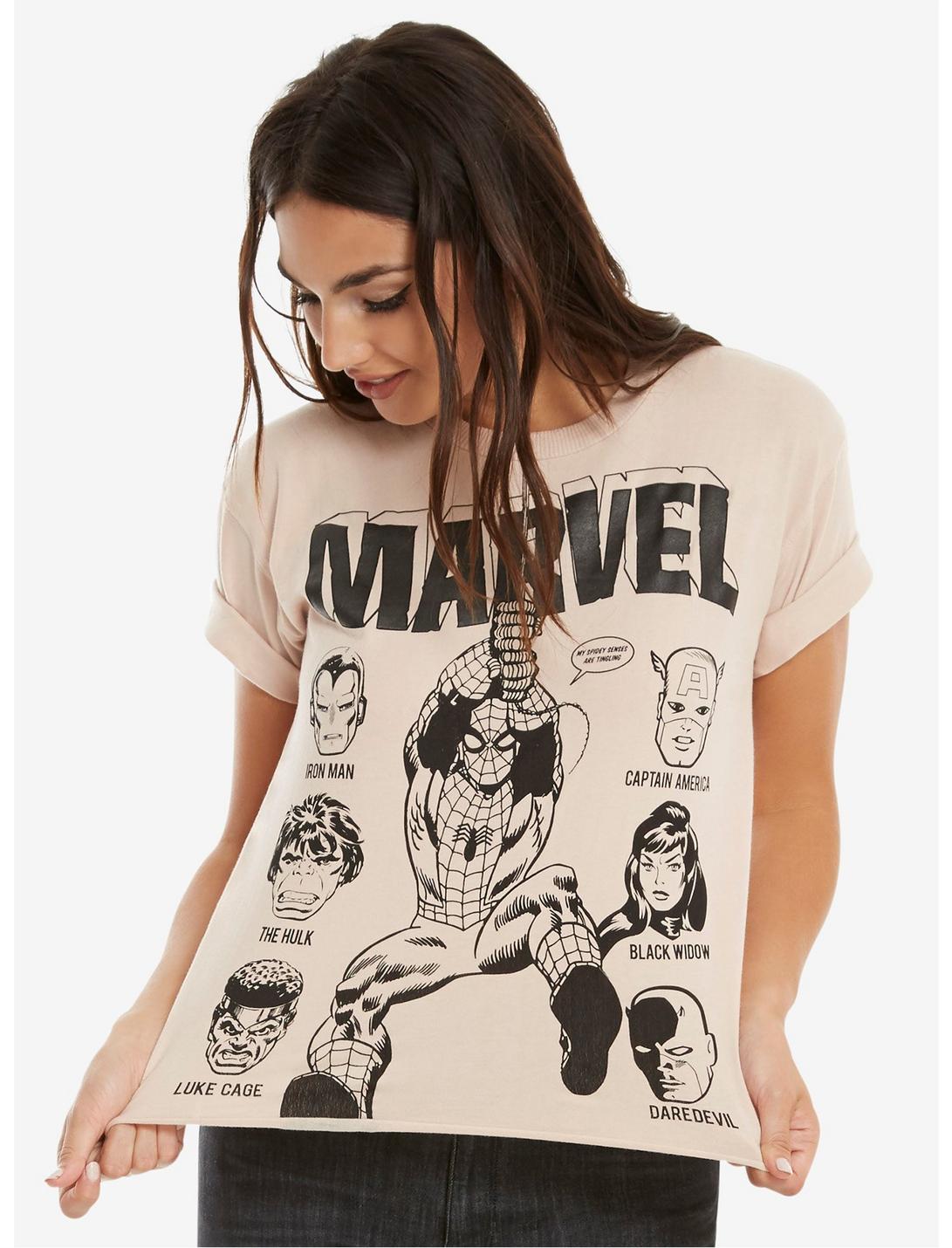 Marvel Spider-Man & Friends Womens Cropped Tee, PINK, hi-res