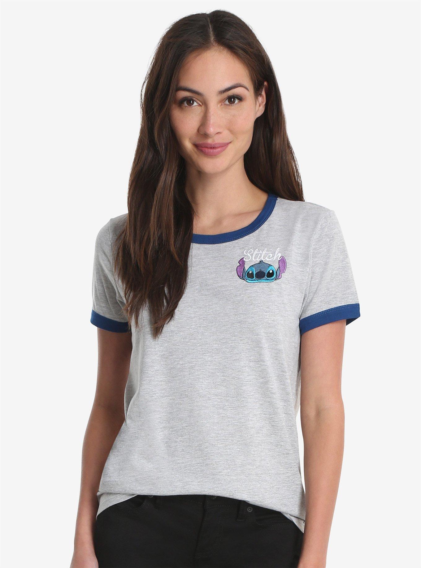 Disney Lilo & Stitch Embroidered Womens Ringer Tee, GREY, hi-res