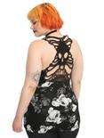 Black Floral Crochet Back Girls Tank Top Plus Size, BLACK, hi-res