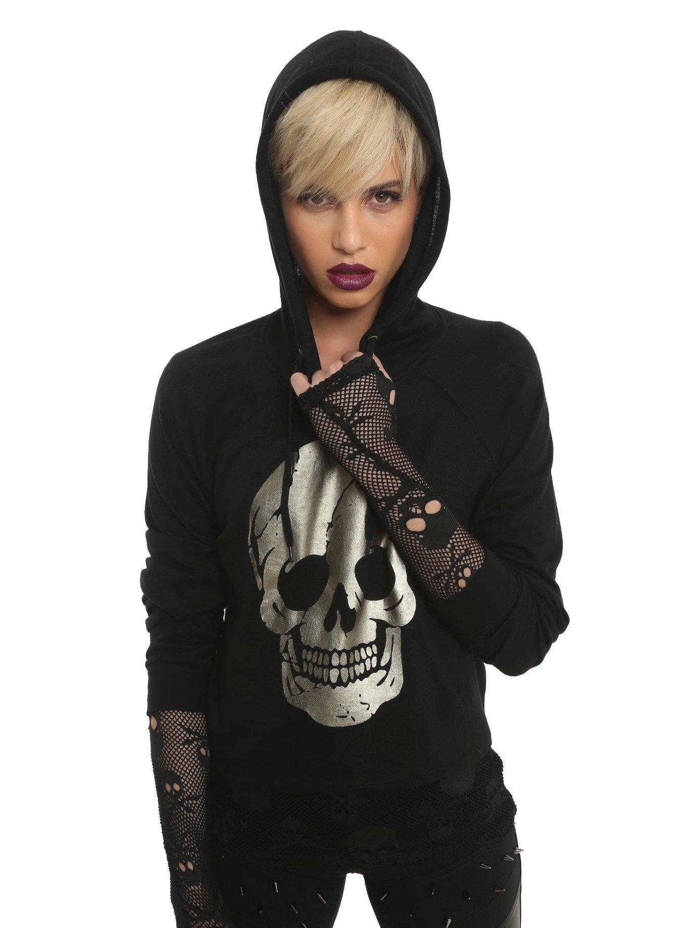Gold Foil Skull Girls Hoodie, BLACK, hi-res