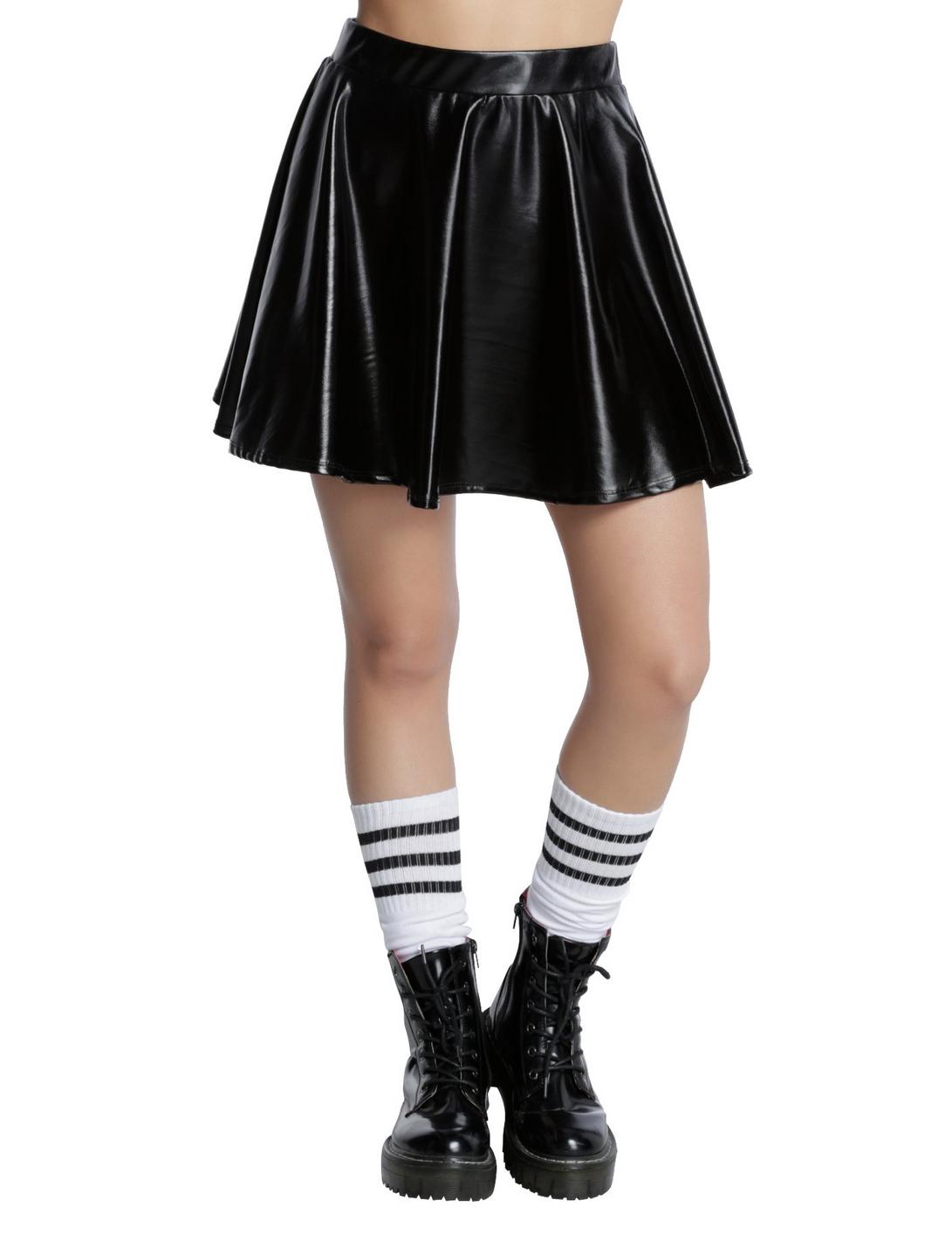 Black Vinyl Skater Skirt, BLACK, hi-res
