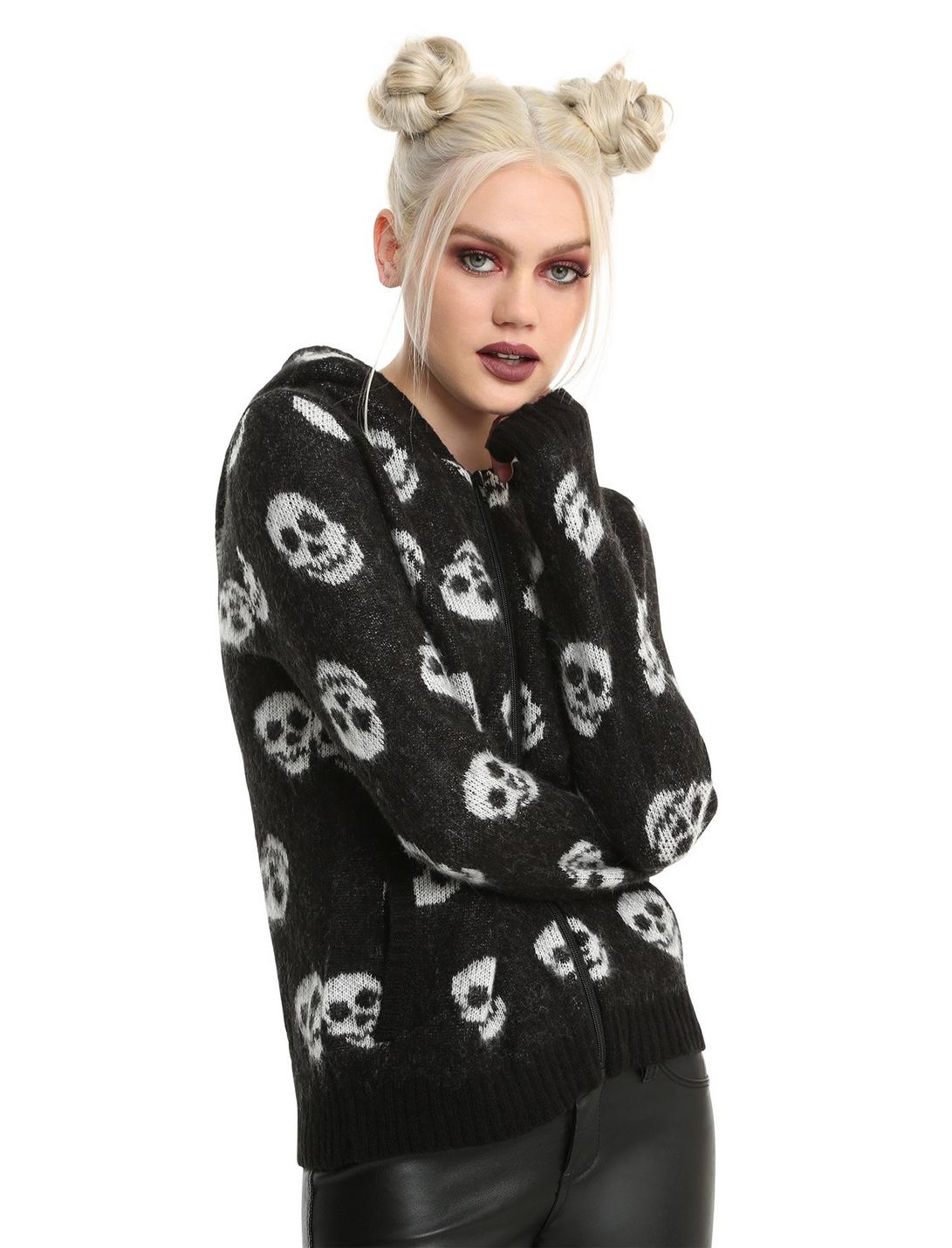 Skull Girls Hooded Sherpa Sweater, BLACK, hi-res