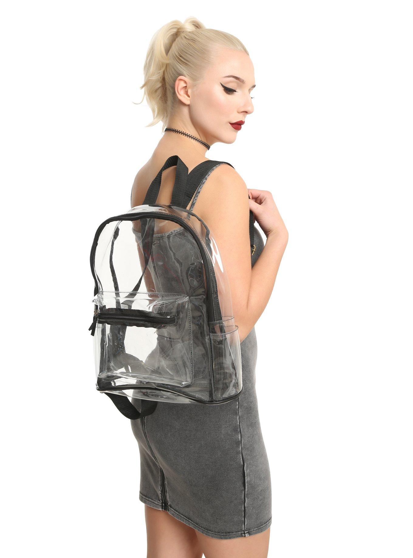 Black Flap PVC Clear Backpacks Cute Transparent Bags with Inner Pouch