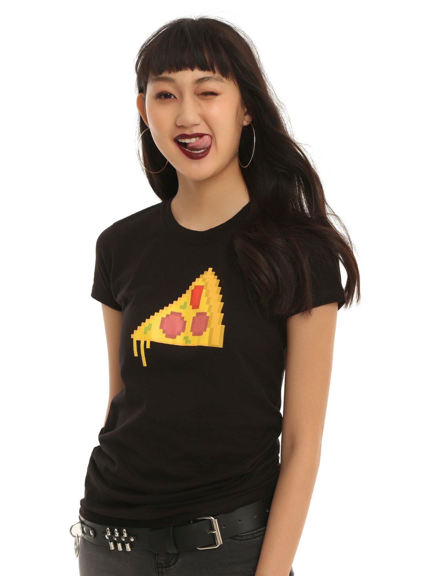 Pixel Pizza Slice Girls T-Shirt, BLACK, hi-res