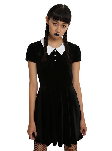 Black & White Collar Velvet Dress | Hot Topic