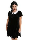 Black & White Collar Velvet Dress Plus Size, BLACK, hi-res