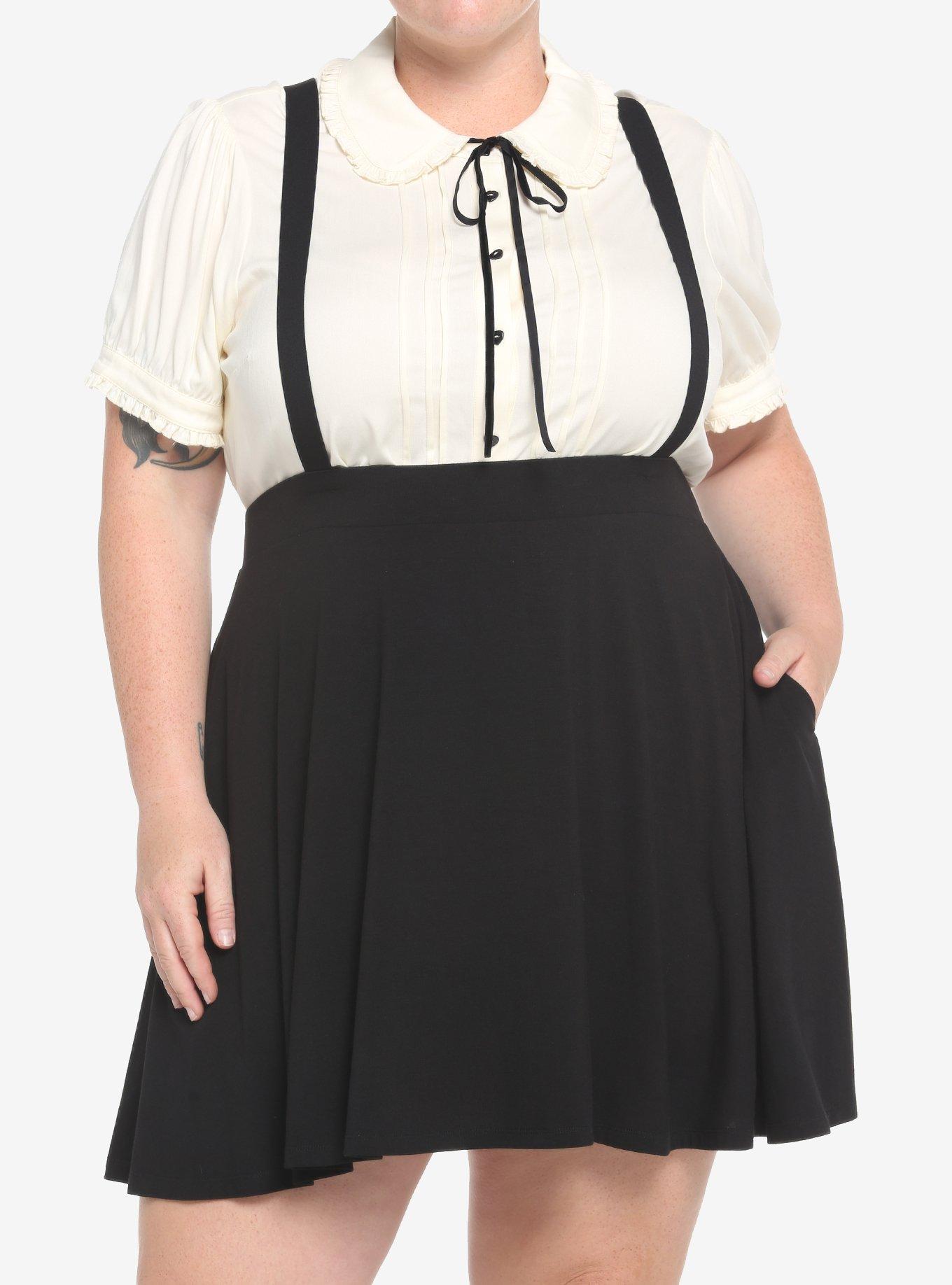 Black Suspender Circle Skirt Plus Size, BLACK, hi-res