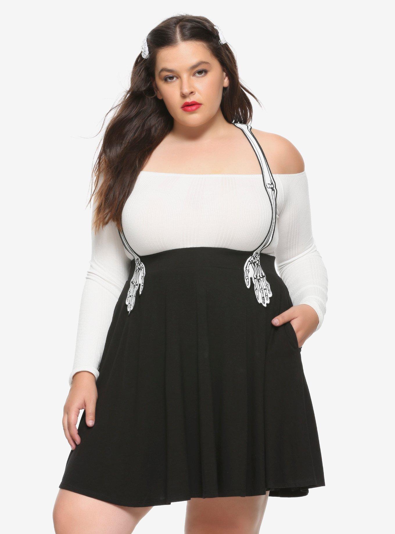 Skeleton Hand Suspender Skirt Plus Size, BLACK, hi-res
