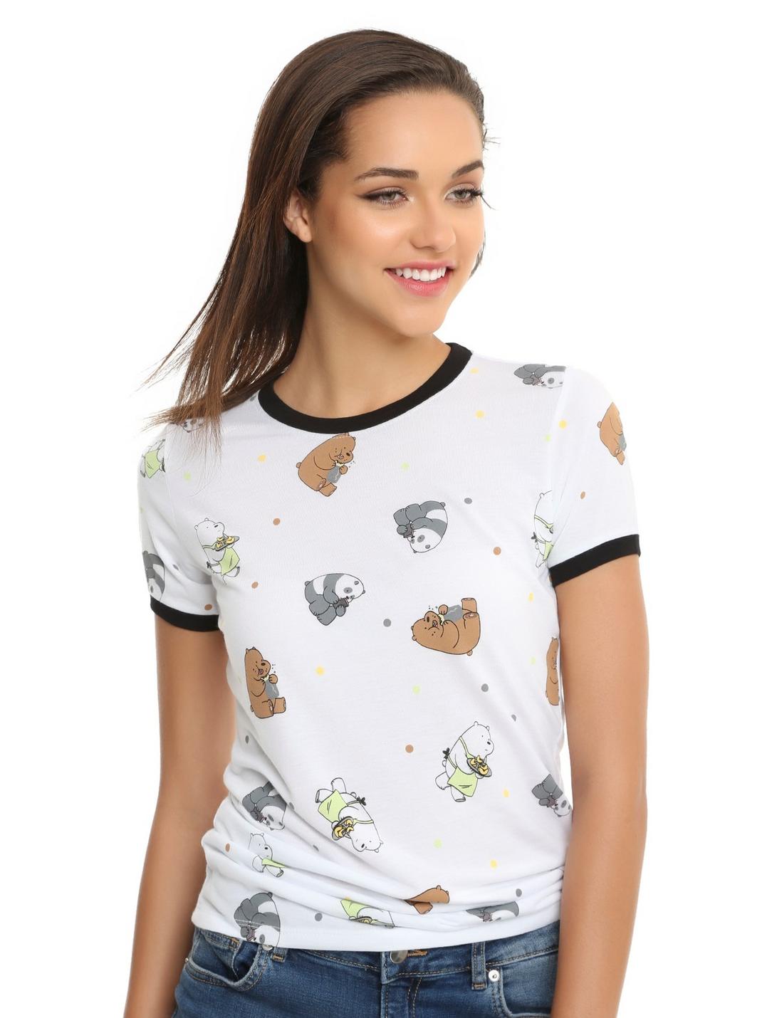 We Bare Bears Food Print Girls Ringer T-Shirt, WHITE, hi-res
