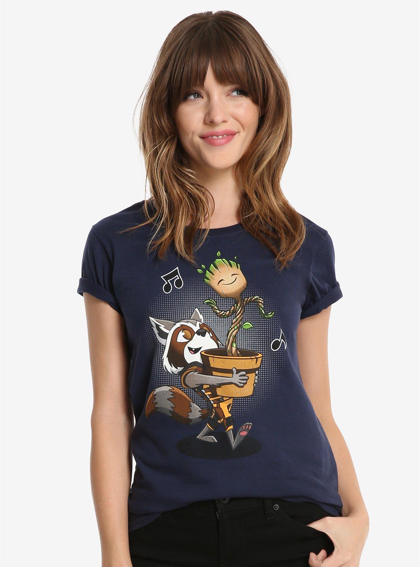 Marvel Guardians Of The Galaxy Rocket & Groot Music Note Womens Tee, BLUE, hi-res