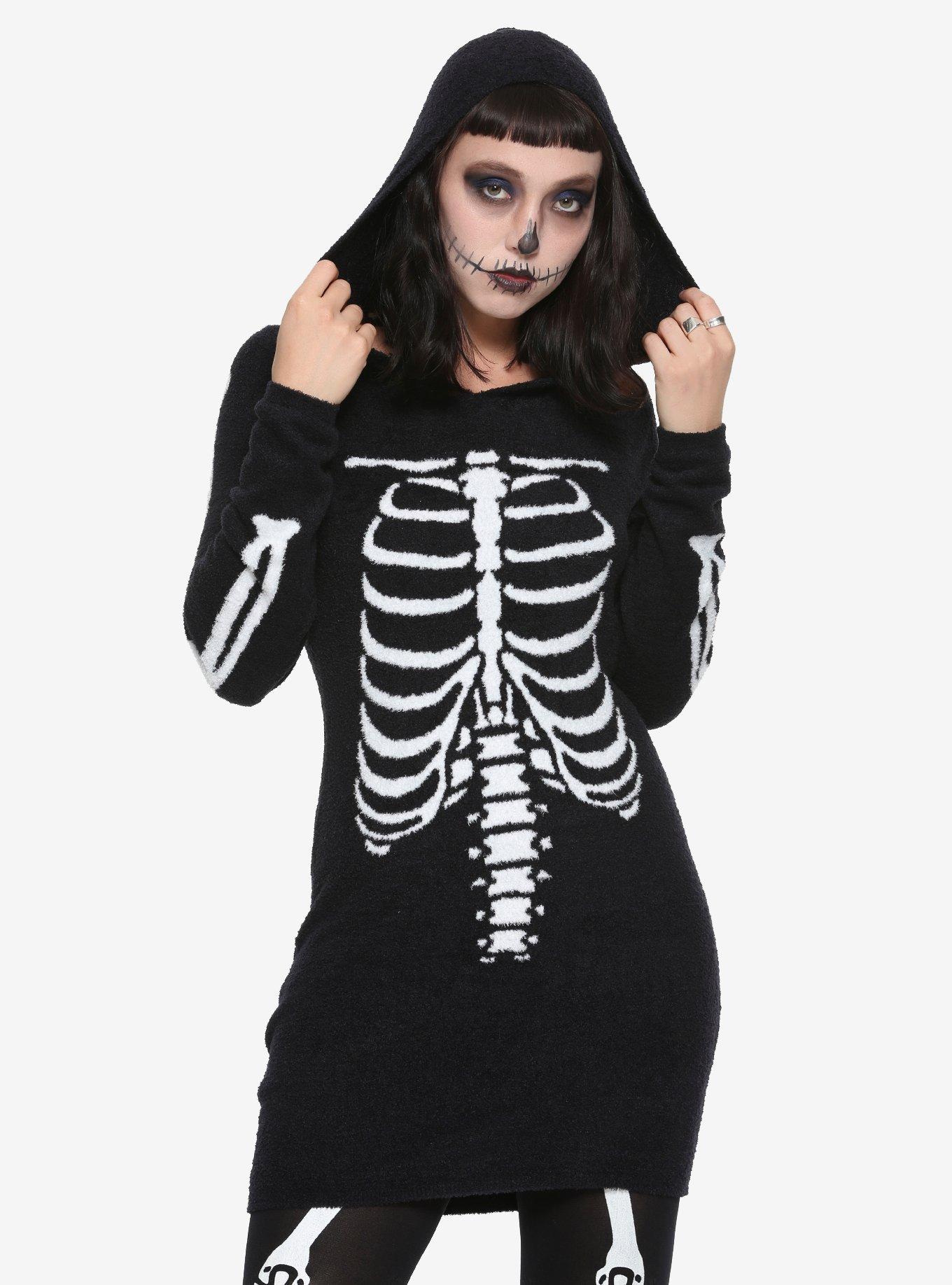 Rib Cage Girls Hooded Tunic Sweater, BLACK, hi-res