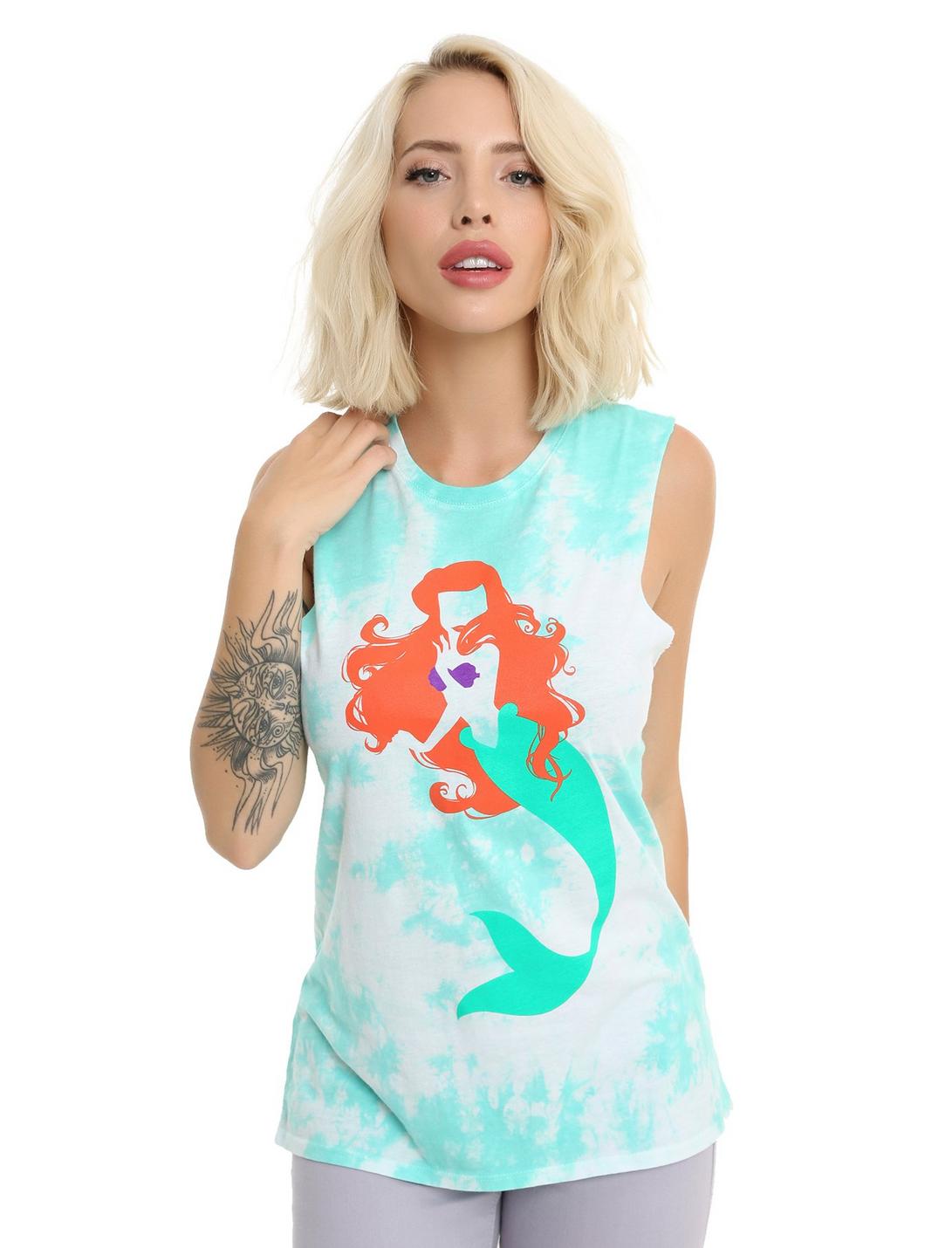 Disney The Little Mermaid Ariel Tie Dye Girls Muscle Top, GREEN, hi-res