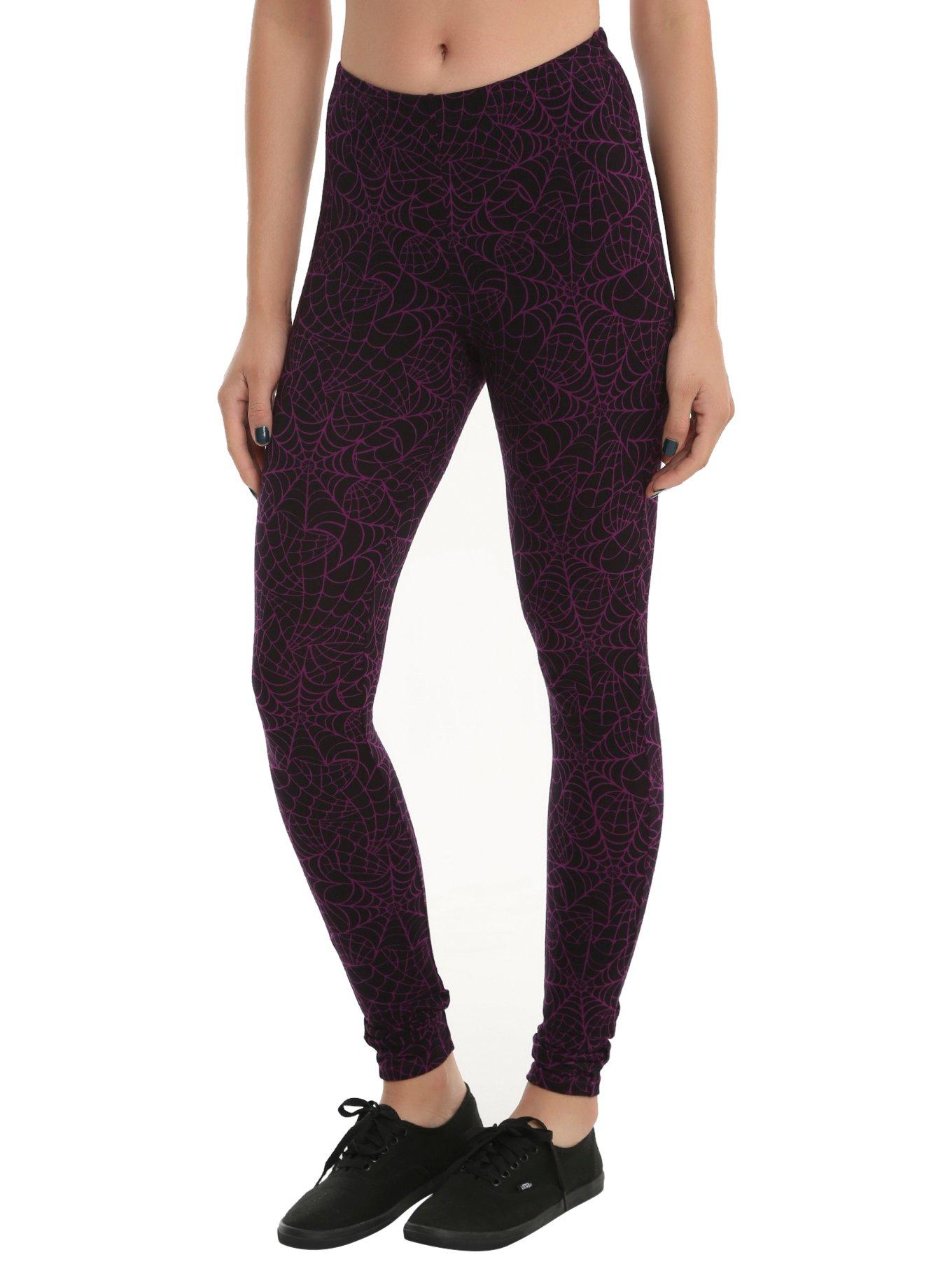 Blackheart Purple & Black Spiderweb Leggings, BLACK, hi-res