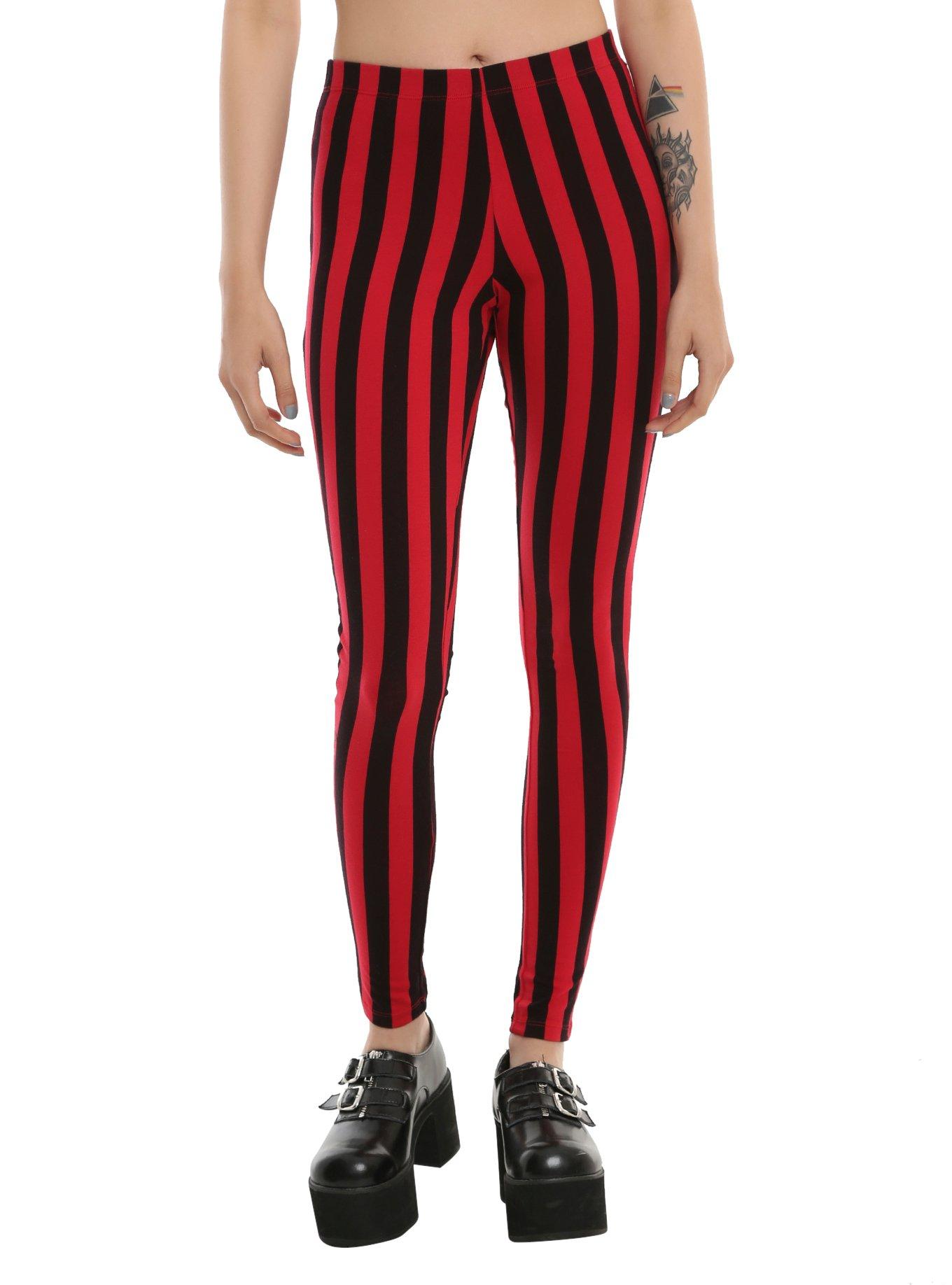 Blackheart Red & Black Stripe Leggings, RED, hi-res