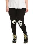 Blackheart Black & White Skull Knee Glow-In-The-Dark Leggings Plus Size, BLACK, hi-res