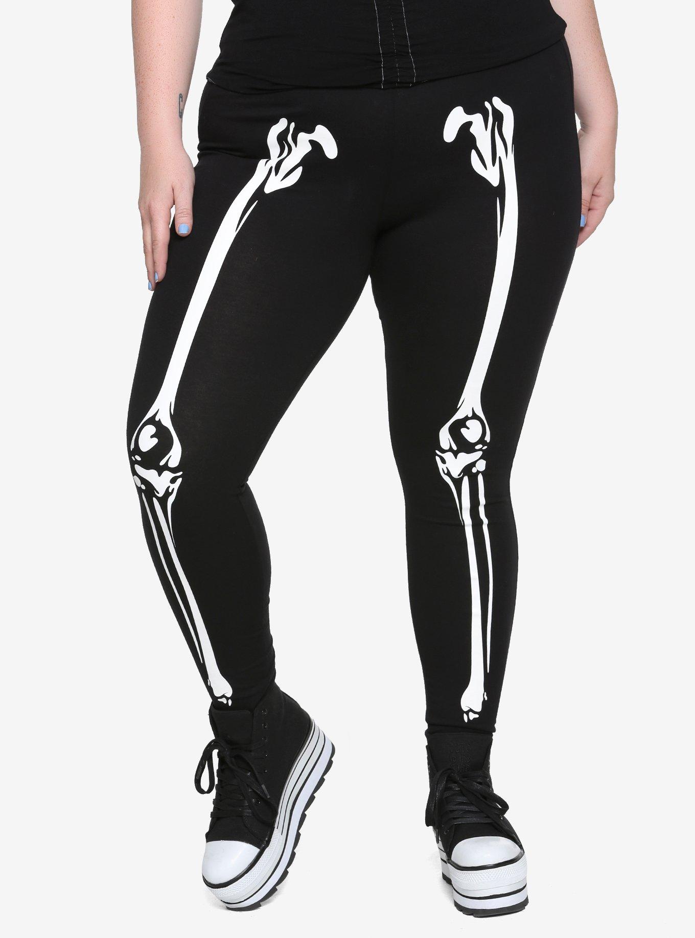 Blackheart Skeleton Glow-In-The-Dark Leggings Plus Size, BLACK, hi-res