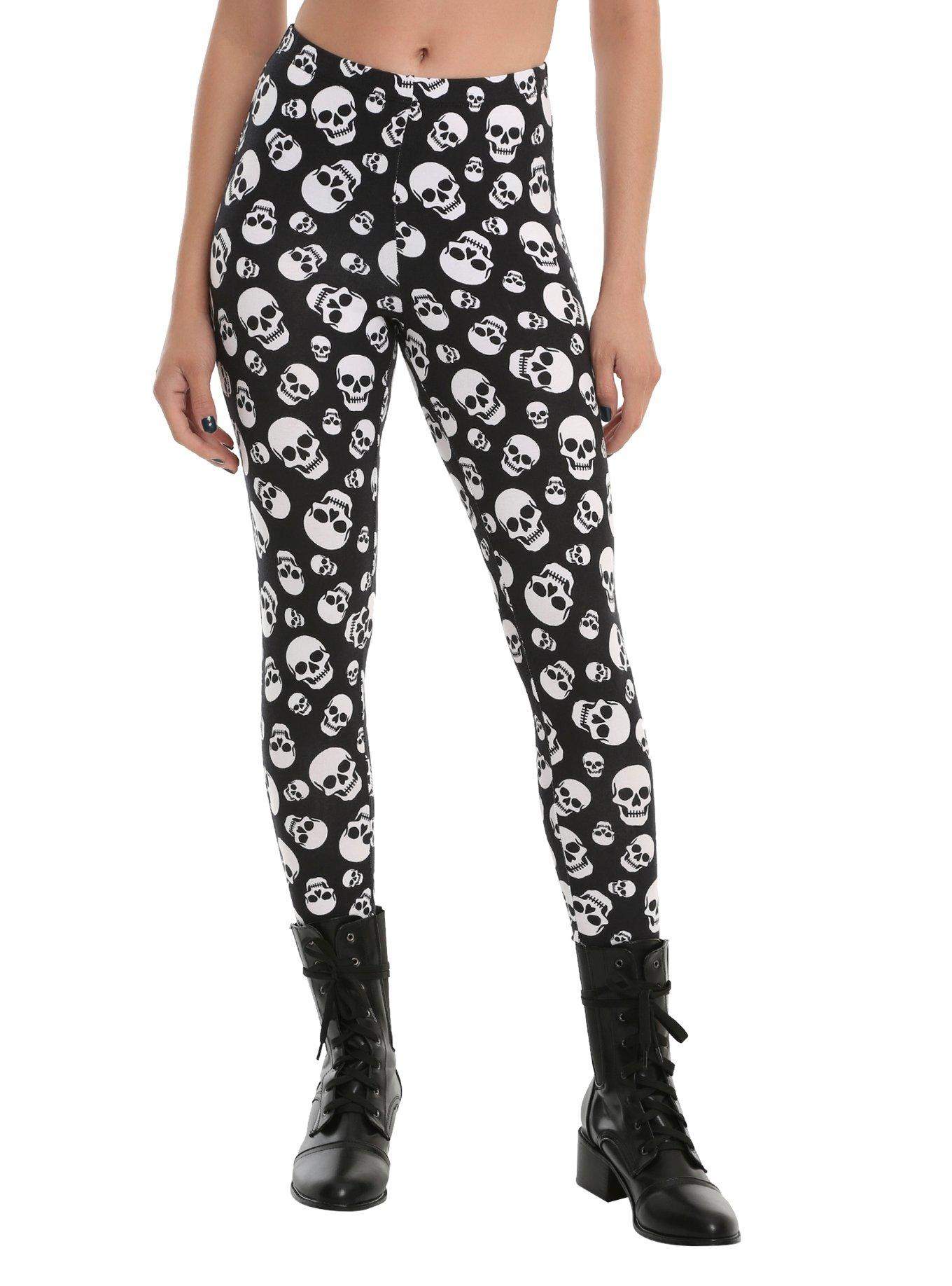 Blackheart Black & White Skull Leggings, BLACK, hi-res