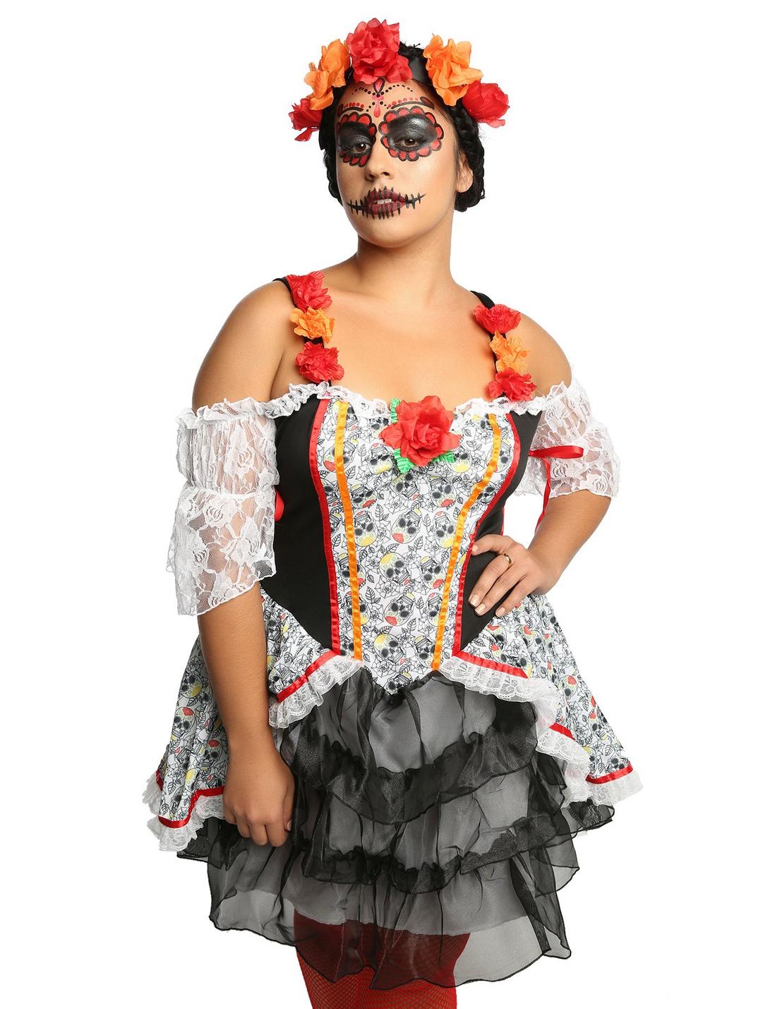 Sugar Skull Senorita Costume Plus Size, MULTI, hi-res
