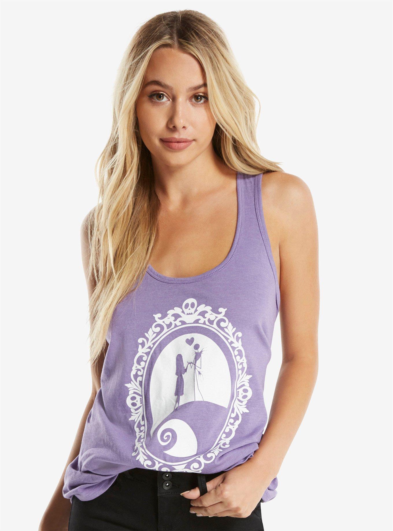The Nightmare Before Christmas Jack & Sally Silhouette Womens Tank Top, PURPLE, hi-res