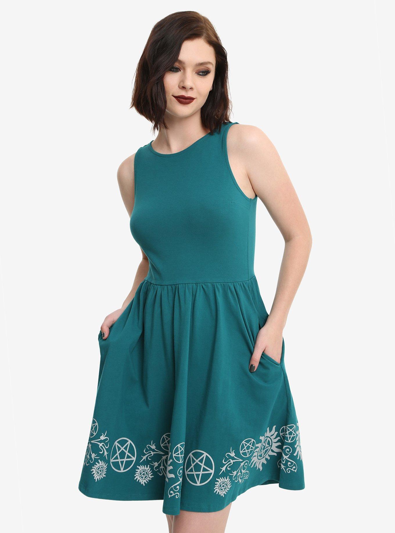 Supernatural Teal Border Dress, MULTI, hi-res