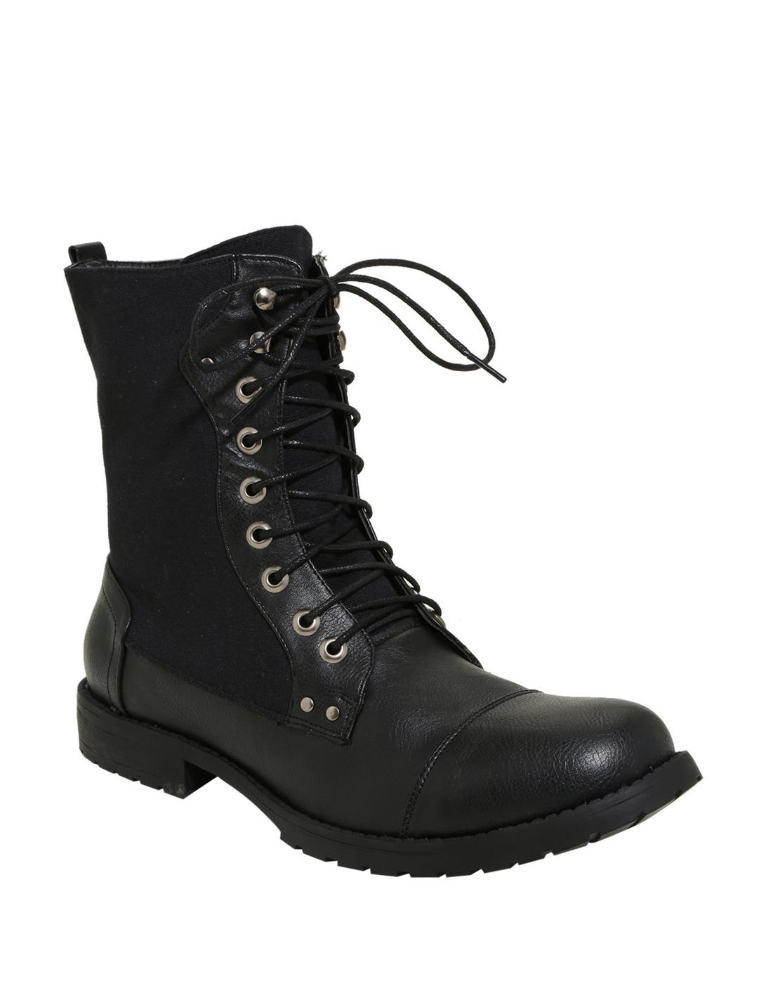 Black Lace-Up Combat Boots, BLACK, hi-res