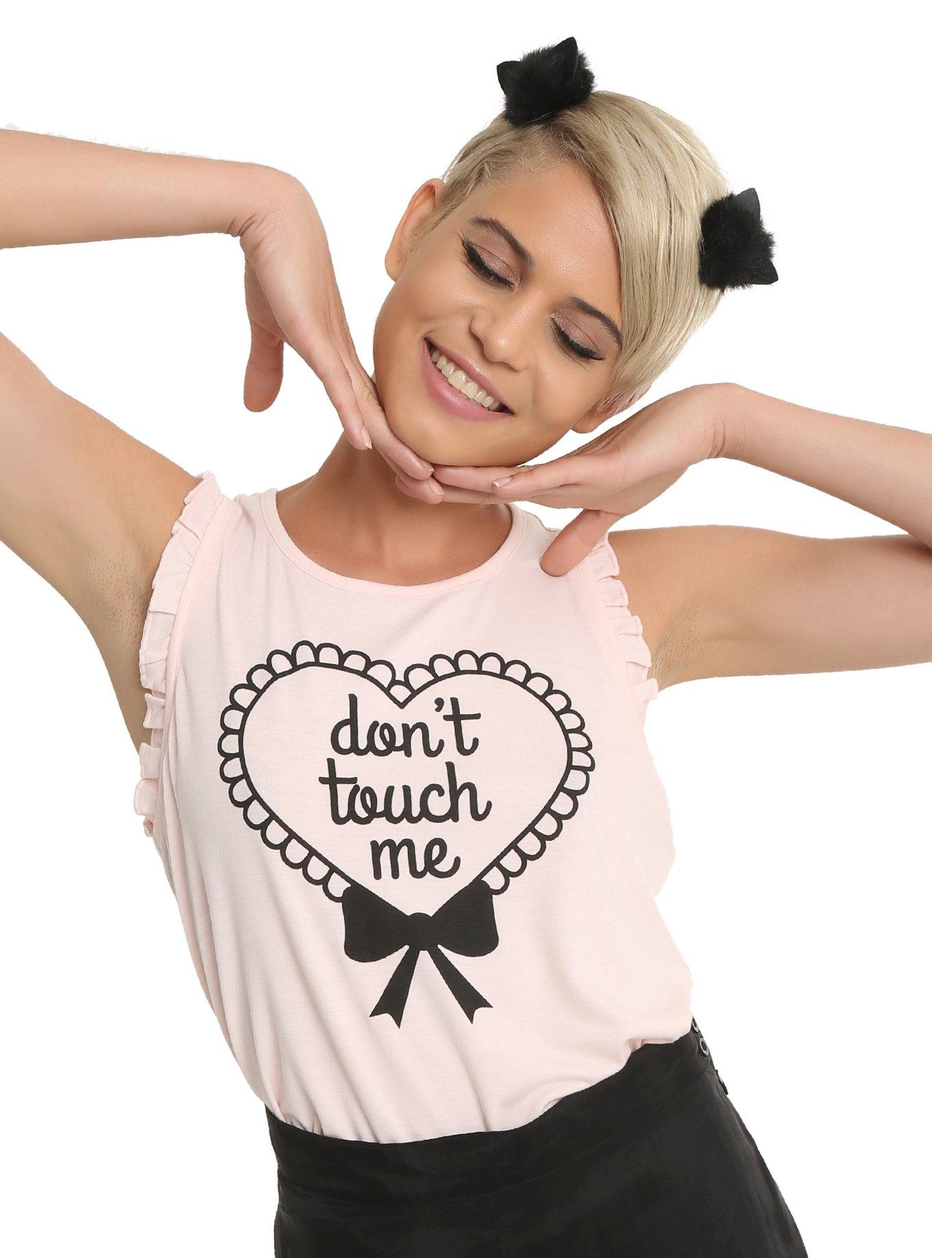 Don't Touch Me Ruffled Pastel Pink Girls Tank Top, PINK, hi-res