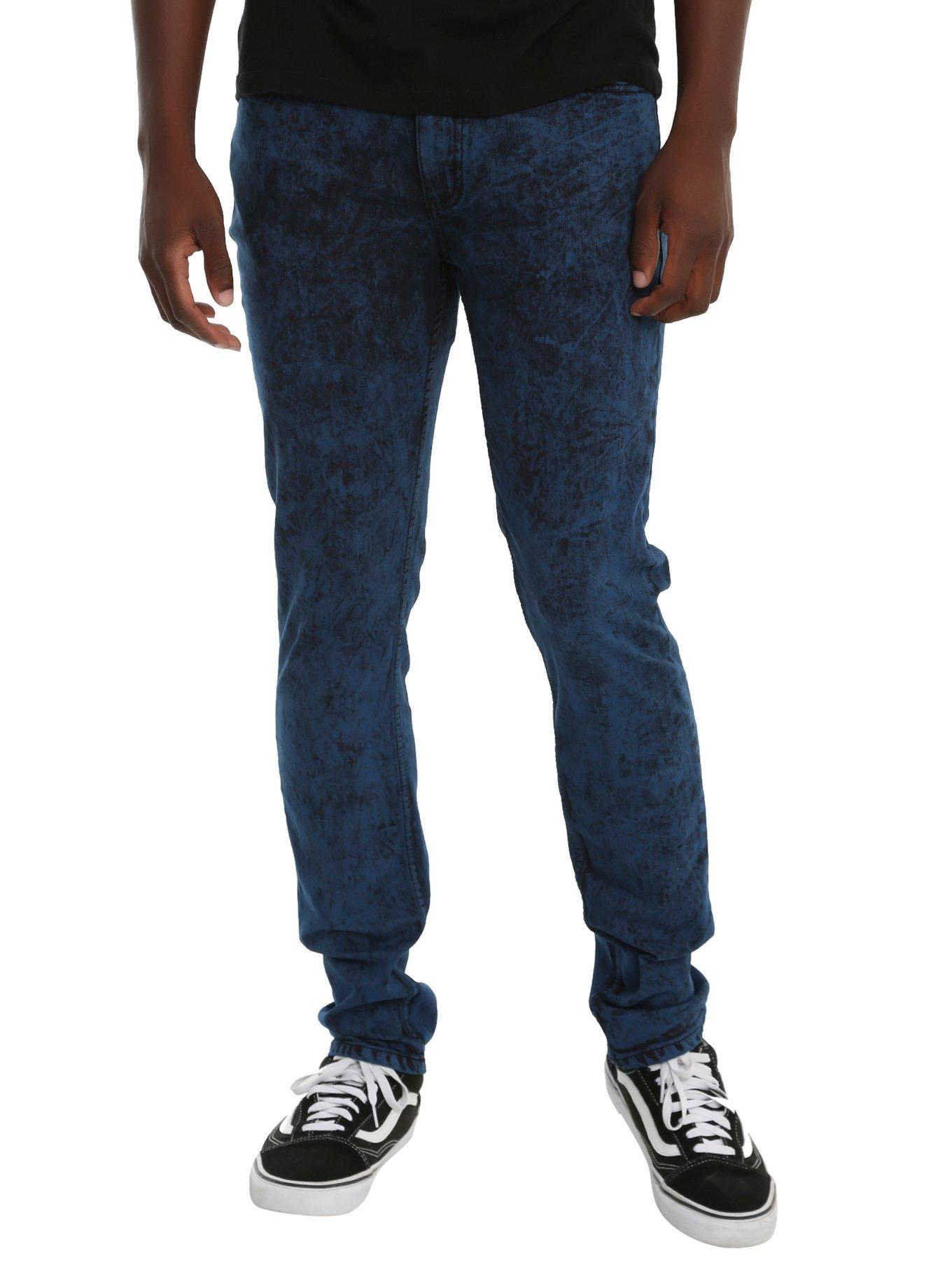 XXX RUDE 32 Inch Inseam Indigo Acid Wash Skinny Jeans, BLUE, hi-res view 1