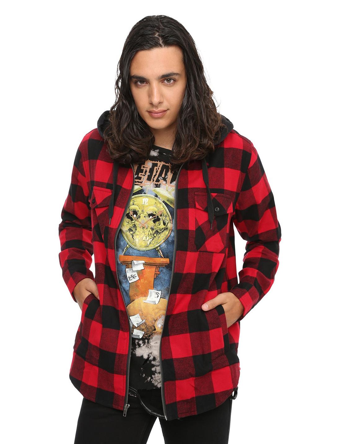XXX RUDE Red & Black Buffalo Plaid Hooded Jacket, RED, hi-res