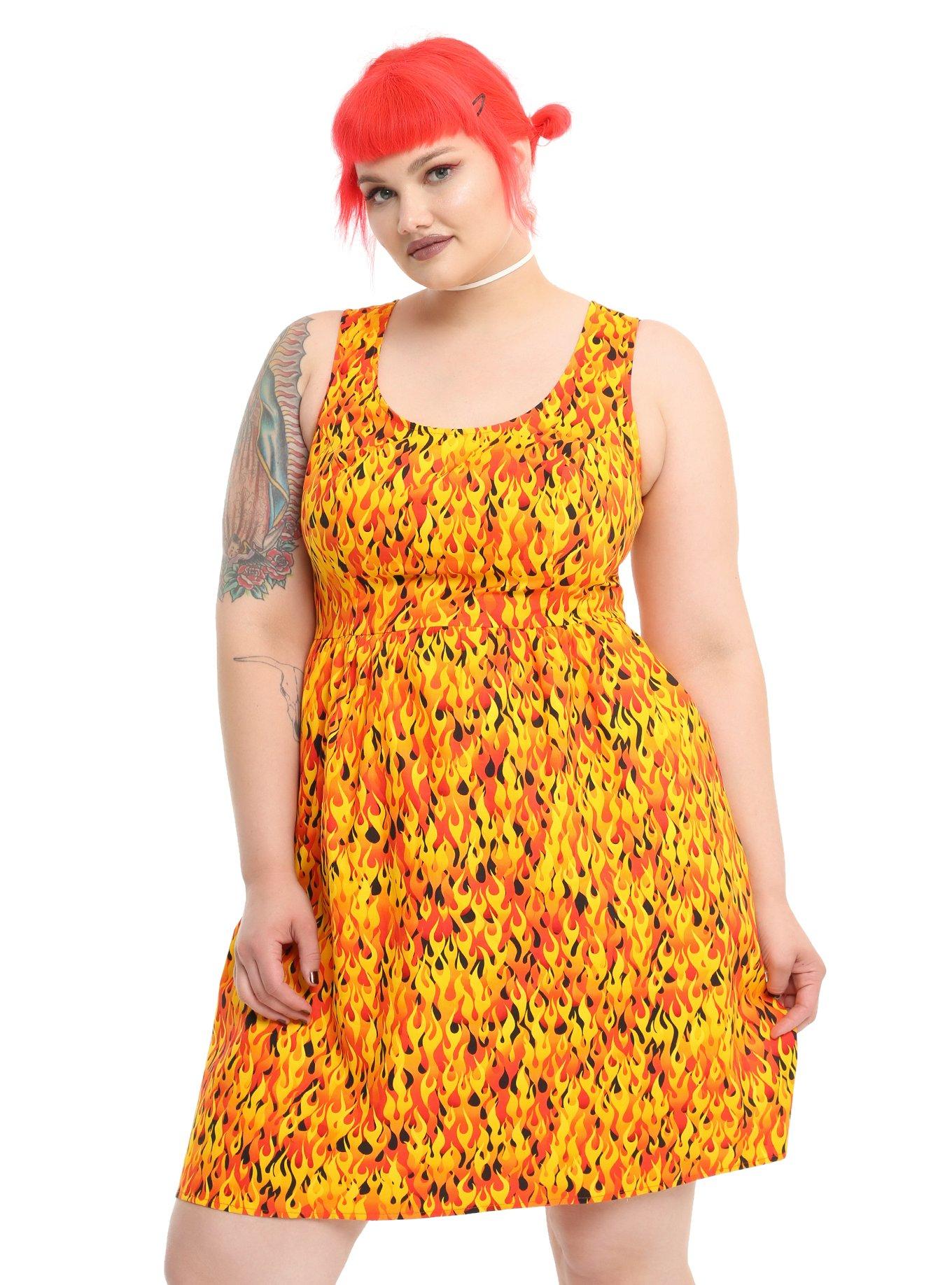 Flame Dress Plus Size, ORANGE, hi-res