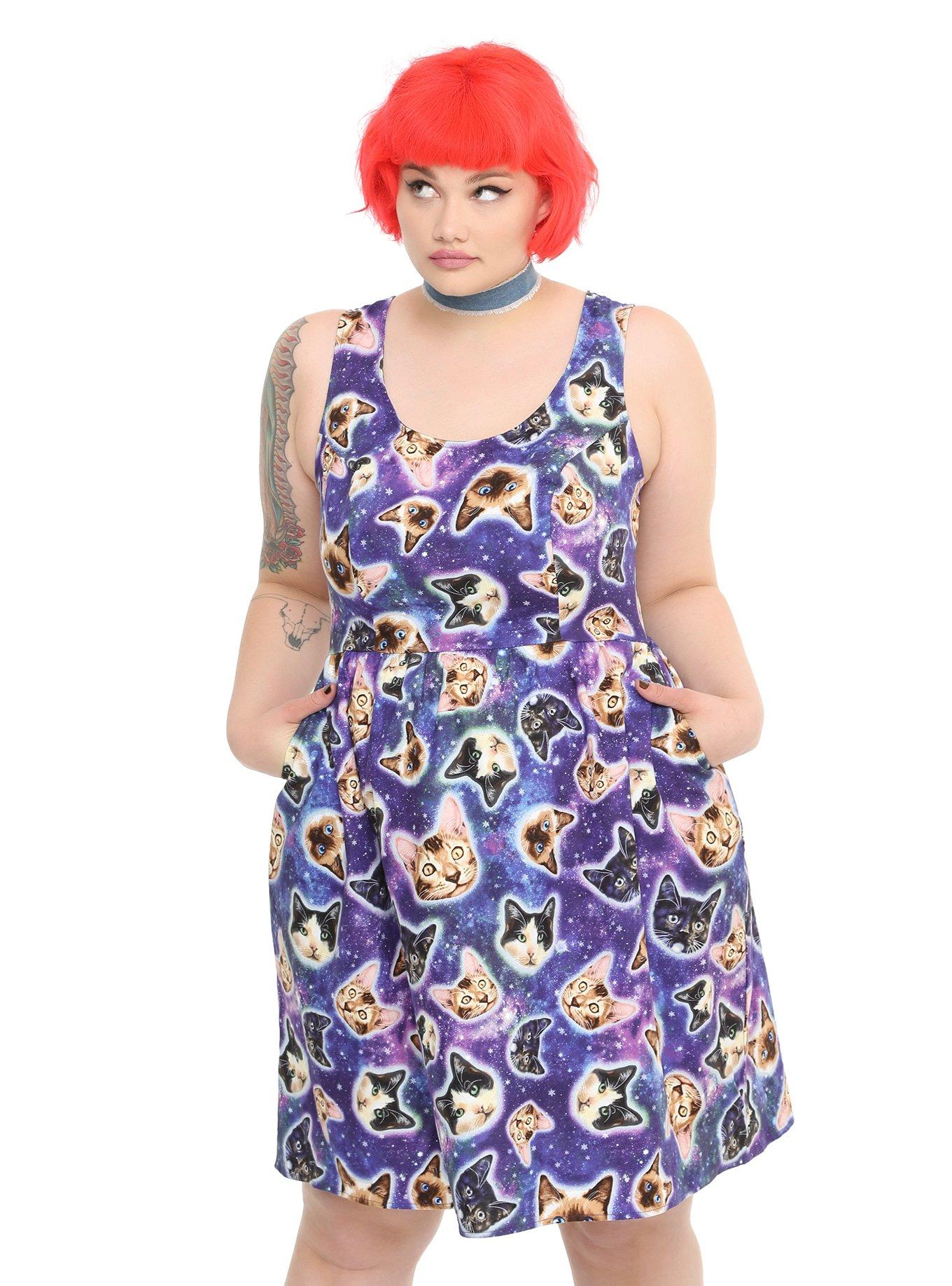 Space Cat Dress Plus Size, BLUE, hi-res