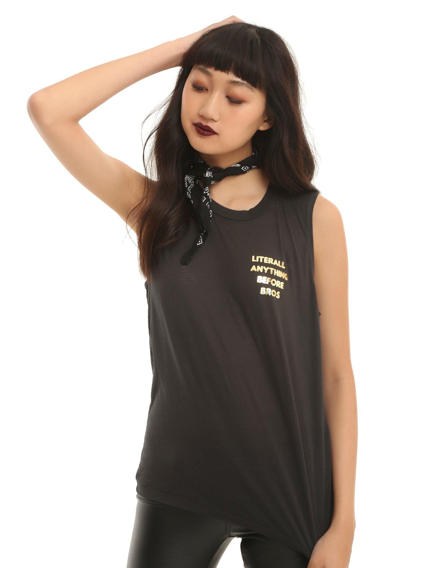Literally Anything Before Bros Girls Muscle Top, BLACK, hi-res