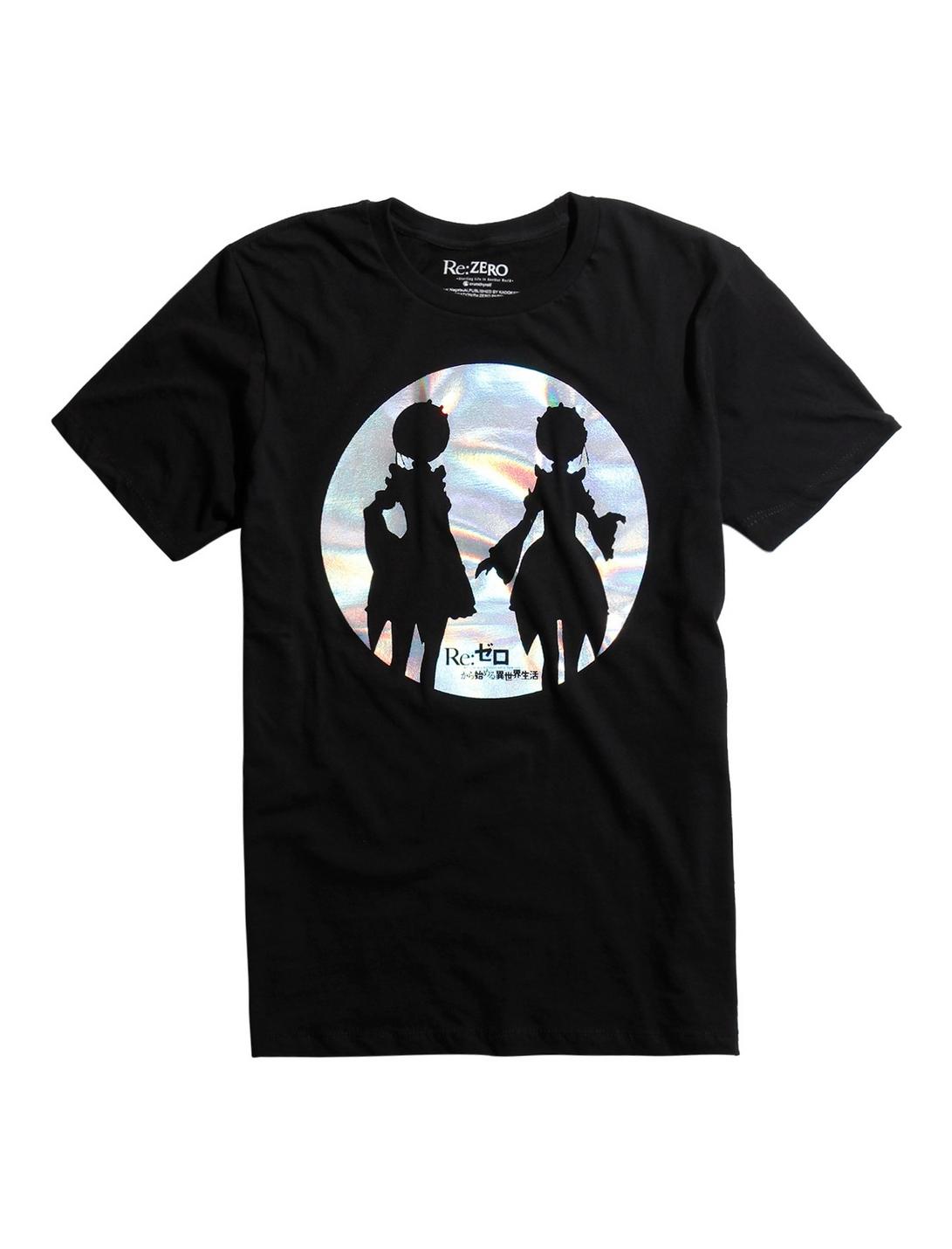 Re:ZERO Silhouette Shimmer Rem And Ram T-Shirt, BLACK, hi-res