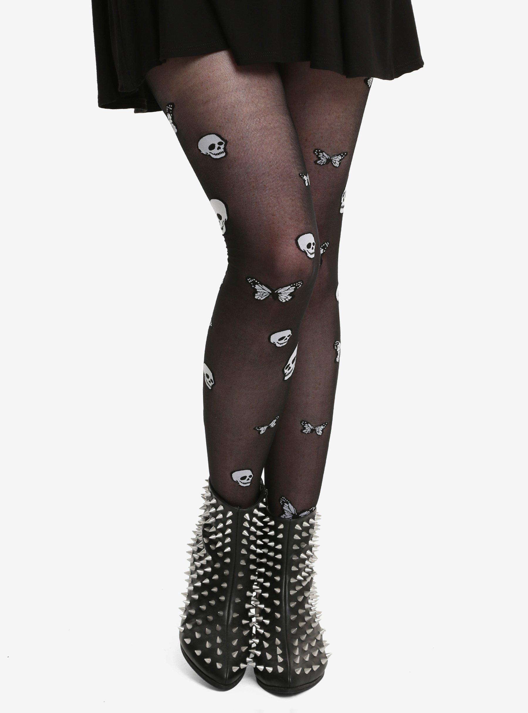 Blackheart Skulls & Butterflies Sheer Tights, MULTI, hi-res