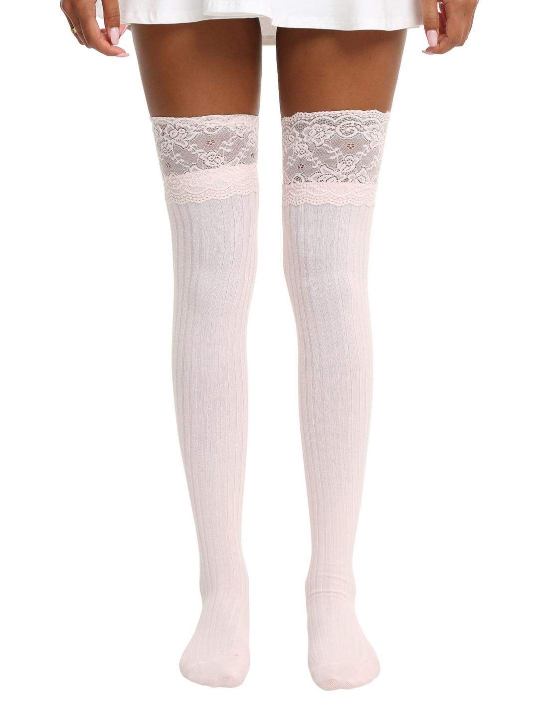 Baby Pink Ruffle Over-The-Knee Socks, , hi-res