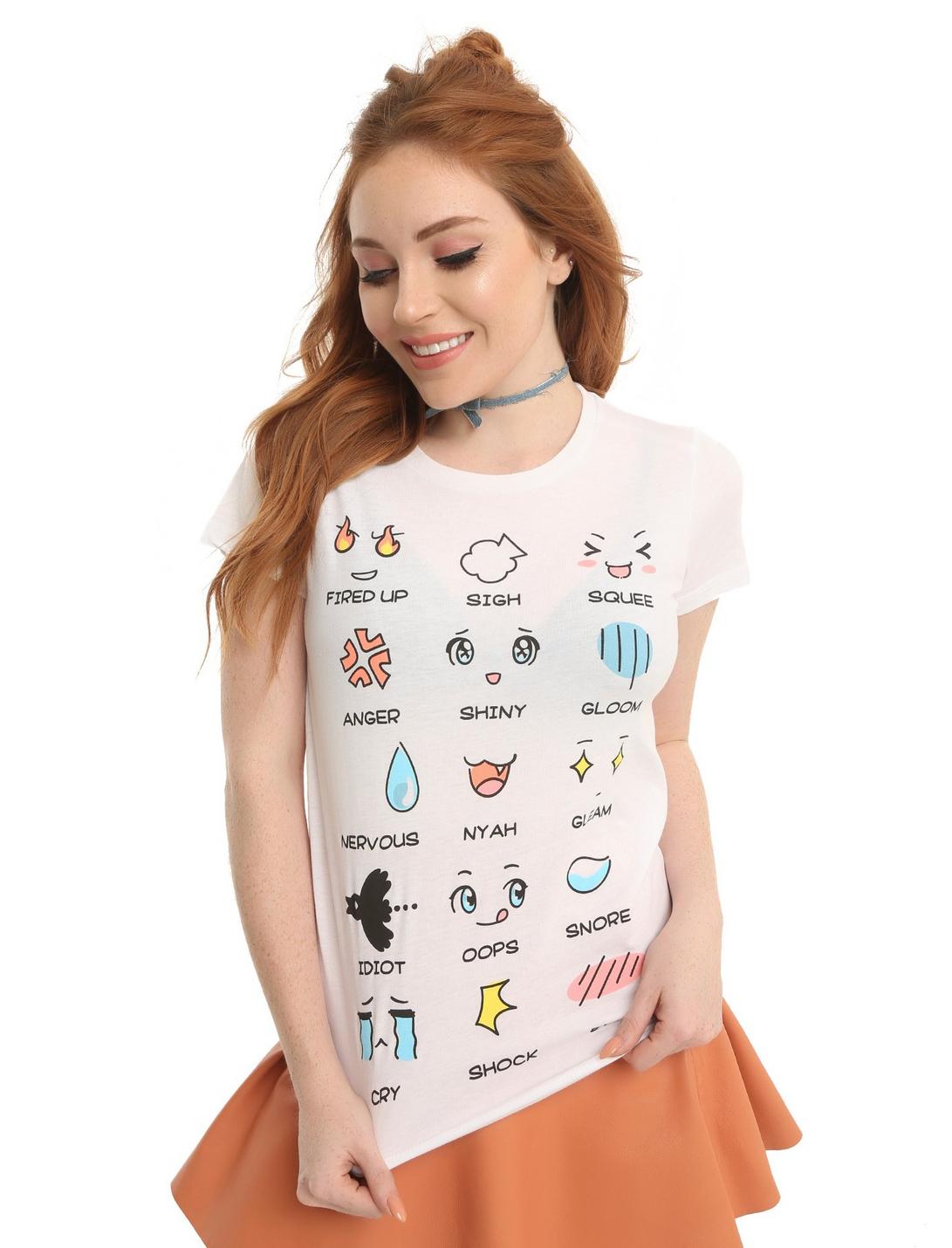 Anime Face Expressions Girls T-Shirt, WHITE, hi-res