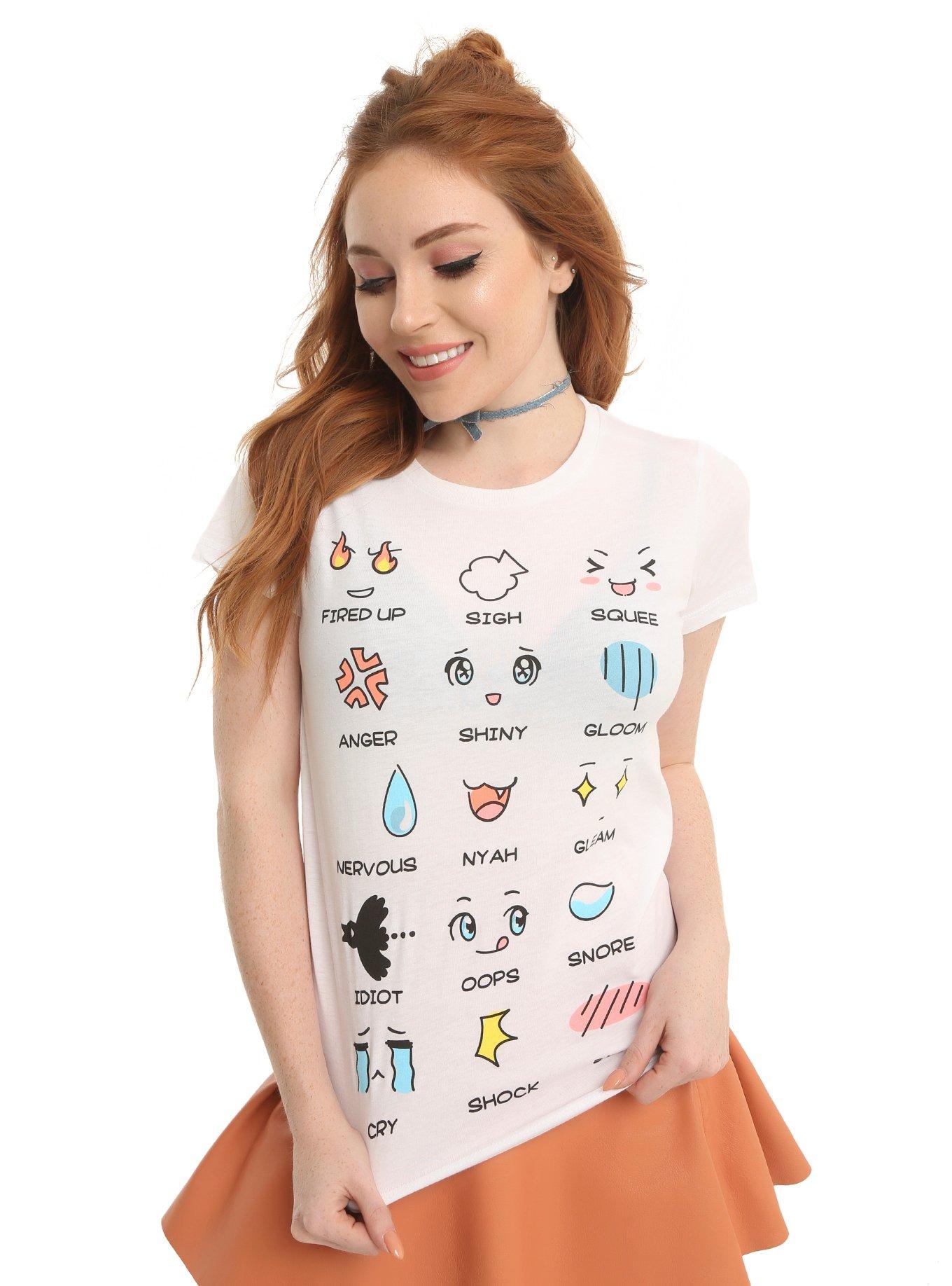 Anime Face Expressions Girls T-Shirt, WHITE, hi-res