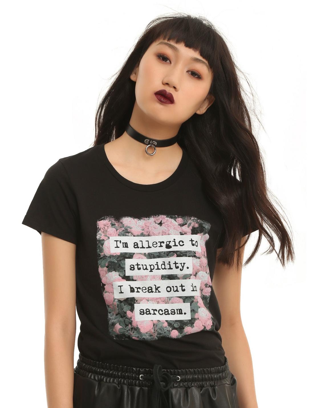 Plus Size Allergic To Stupidity Girls T-Shirt, BLACK, hi-res