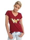 DC Comics Wonder Woman Gold Foil Logo Girls T-Shirt, BURGUNDY, hi-res