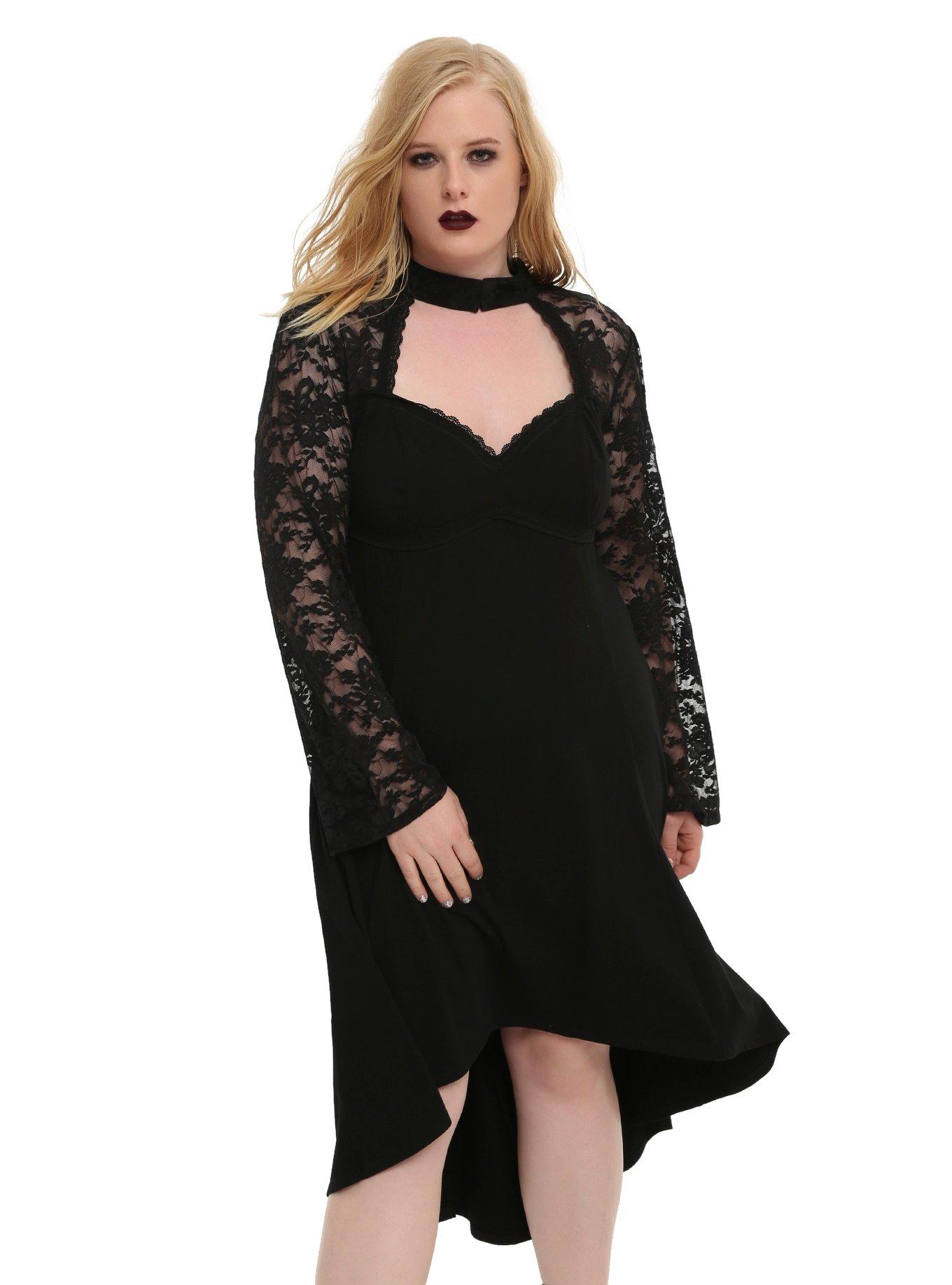 Black Keyhole Lace Hi-Low Dress Plus Size, BLACK, hi-res