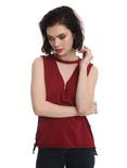 V Cutout Red Lace-Up Girls Tank Top, RED, hi-res