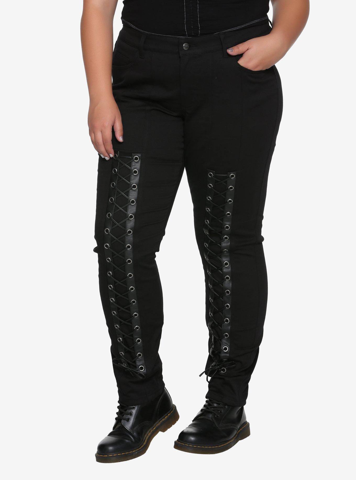 Tripp Black Lace-Up Pants Plus Size, BLACK, hi-res