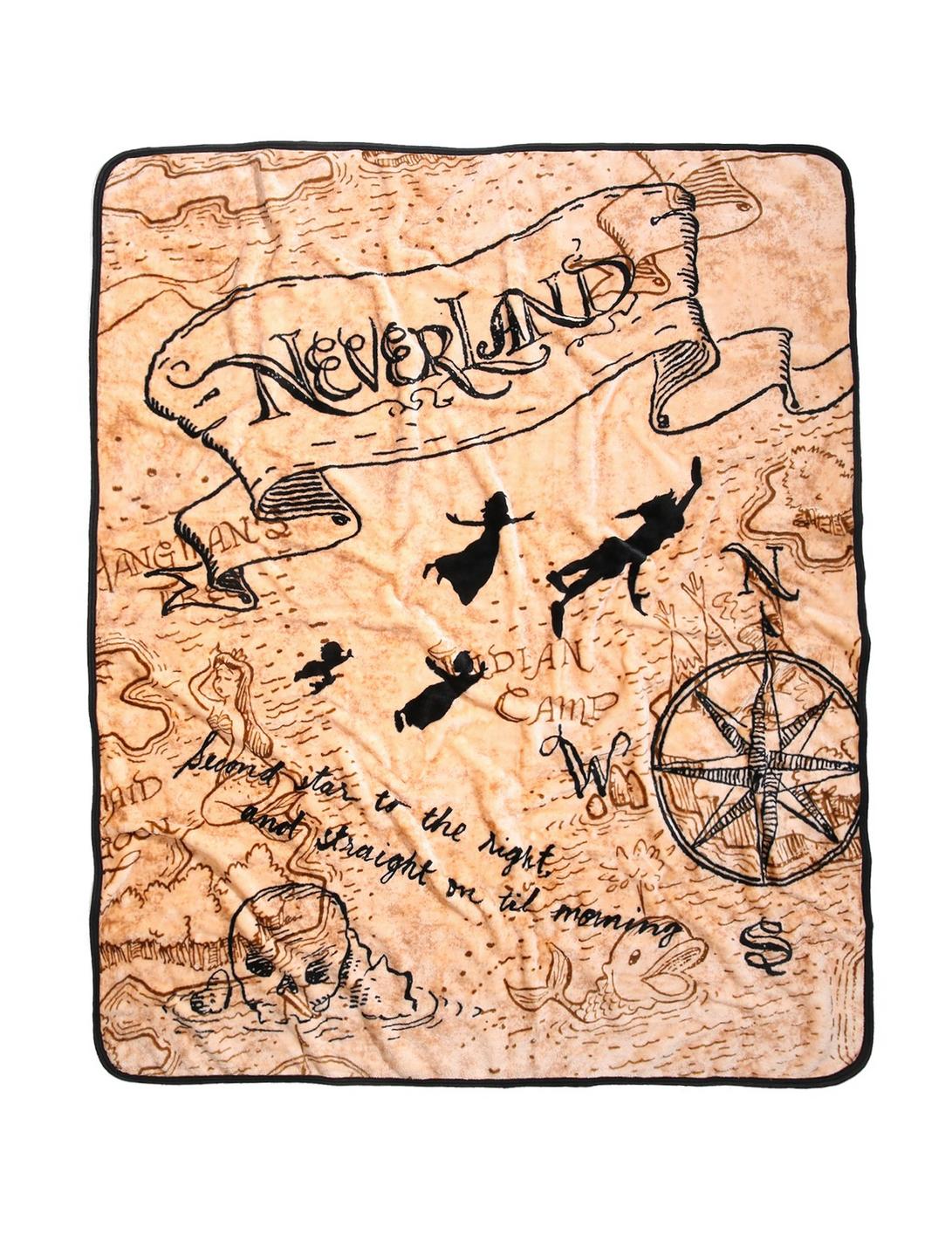 Disney Peter Pan Never Land Map Sketch Art Plush Throw Blanket, , hi-res