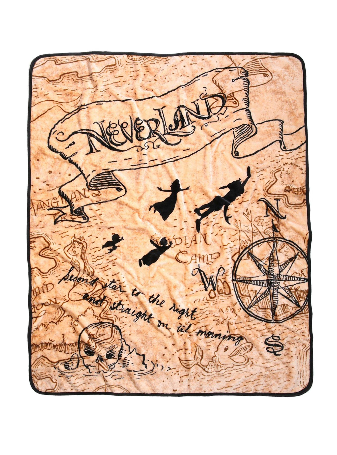 Disney Peter Pan Never Land Map Sketch Art Plush Throw Blanket, , hi-res