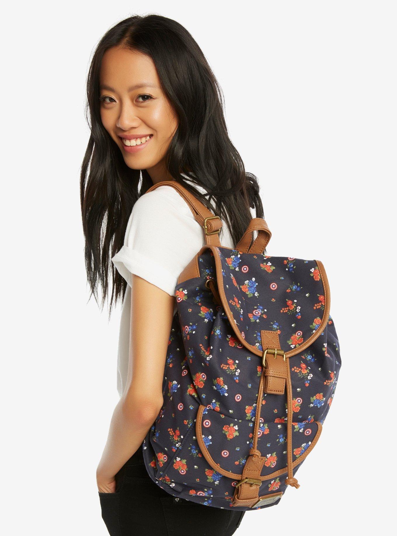 Loungefly Marvel Captain America Floral Drawstring Backpack, , hi-res