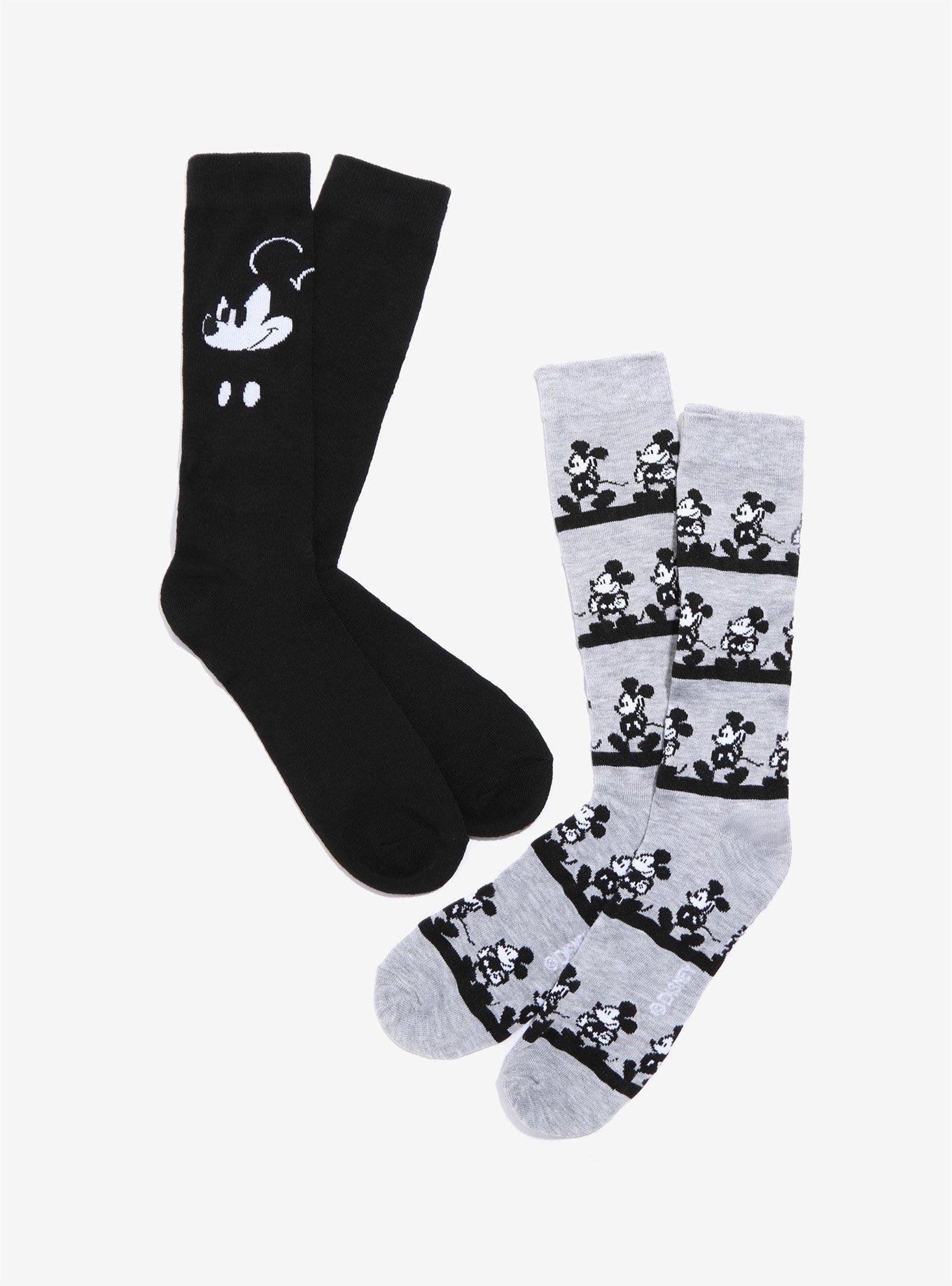 Disney Mickey Mouse Black & White Crew Socks 2 Pair, , hi-res